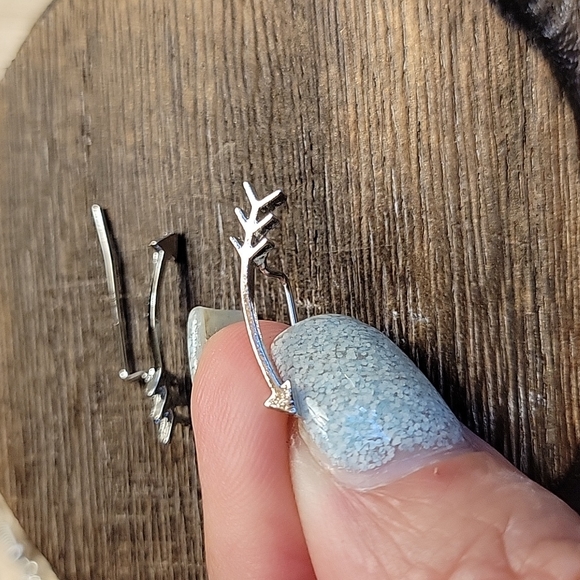 Curved Arrow Pierced Ear Climber Earrings, silver tone - Picture 3 of 4